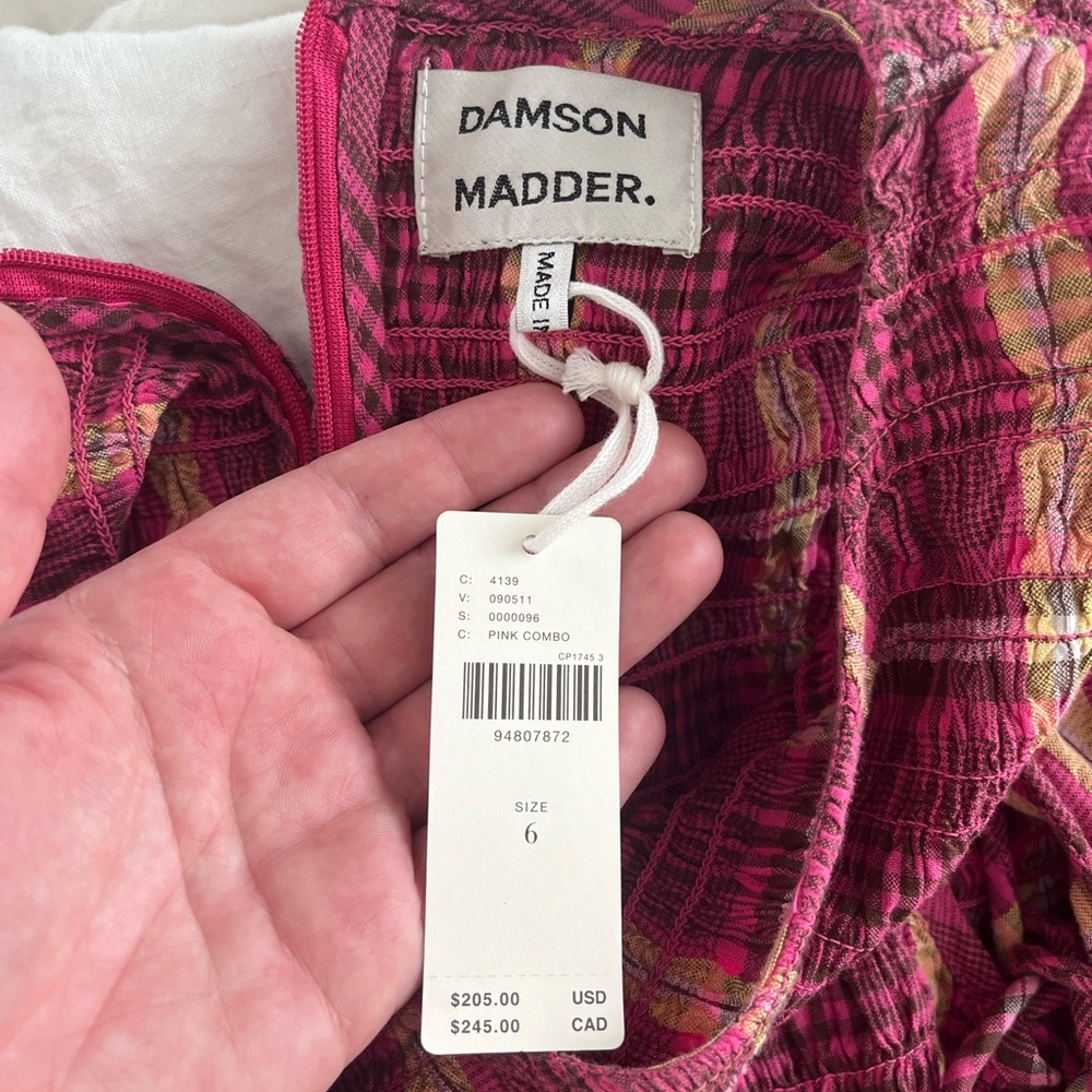 NWT Damson Madder Becca Plaid Puff-Sleeve Midi Dress - Picture 4 of 4